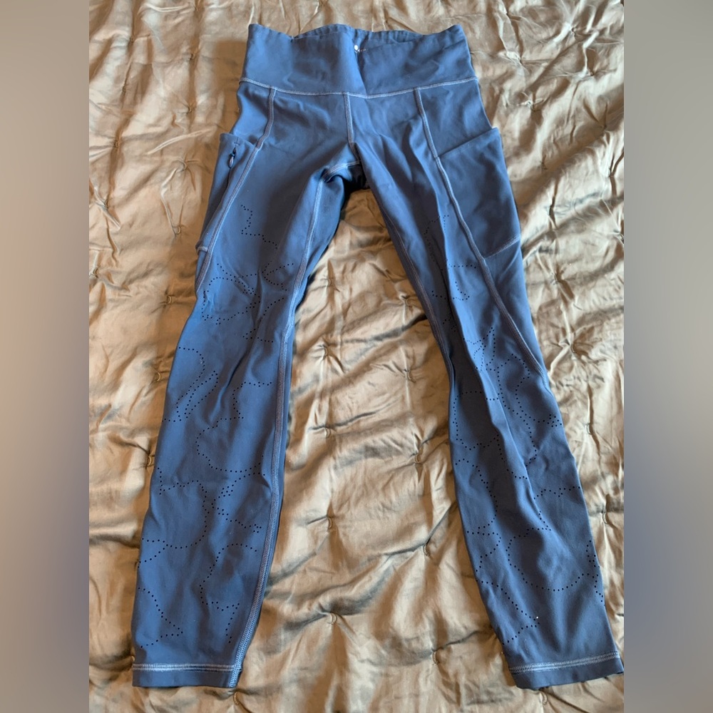 Athleta Perforated Leggings, blue, size S